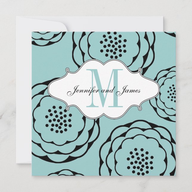 Floral Wedding Invitations Monogram Blue (Front)