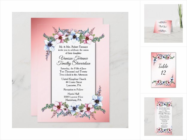 Floral Wedding Invitations Pink