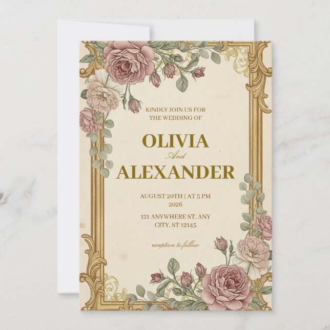 Floral Wedding Invitations Vintage Classic (Front)