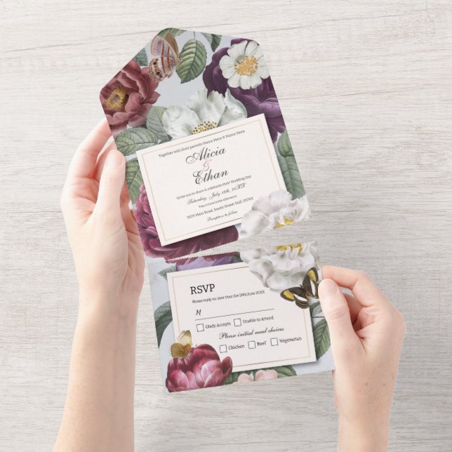 Floral Wedding Invite & RSVP Butterfly Vintage (Tearaway)