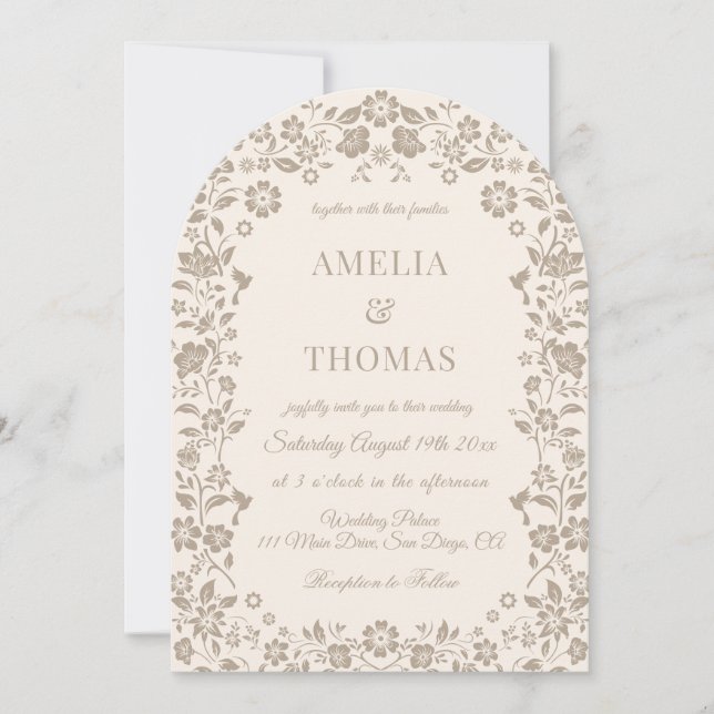 Floral Wedding Ivory Beige Invitation (Front)