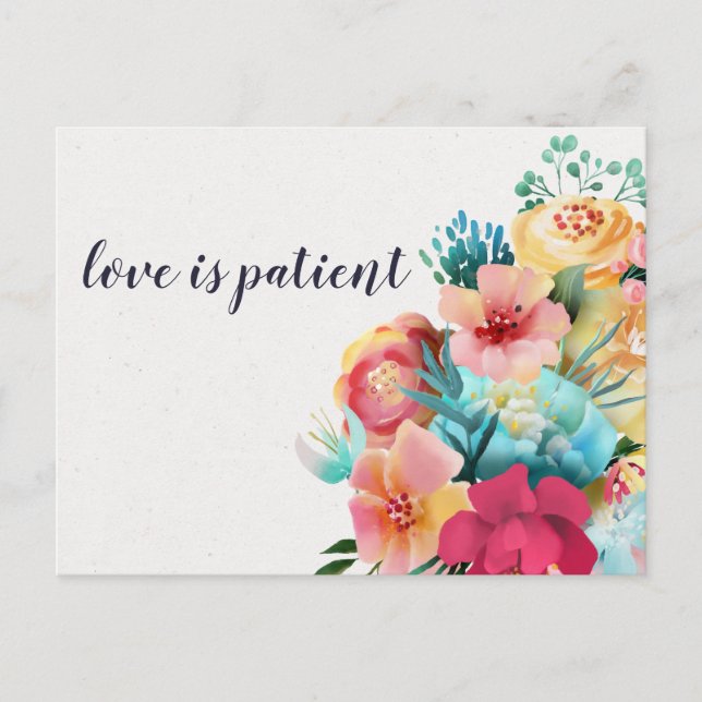 Floral Wedding Love is Patient Change the Date Postcard (Front)