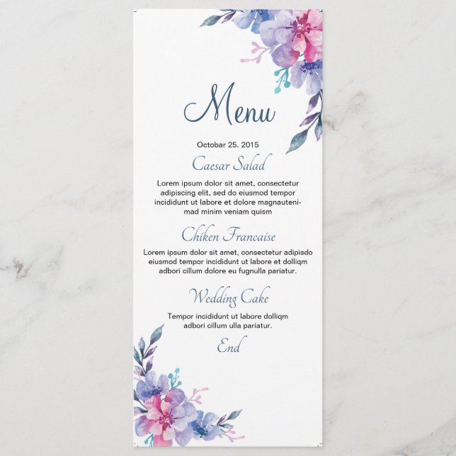 Floral Wedding Menu Card (Front)