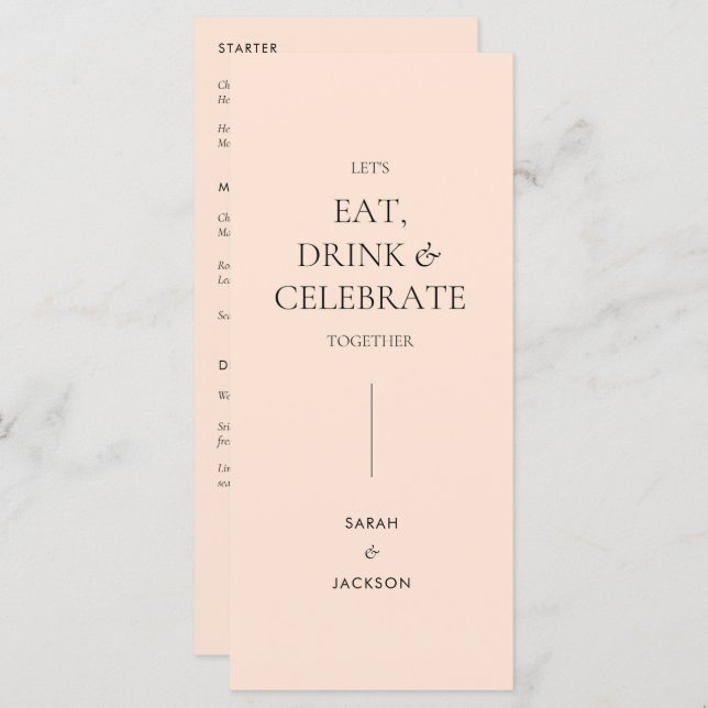 Floral Wedding Menu in Peach (Front/Back)