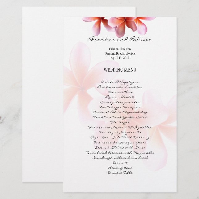 Floral Wedding Menu Pink Plumeria (Front/Back)