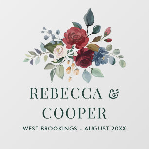 Floral Wedding Monogram Burgundy Minimalist Floor Decals