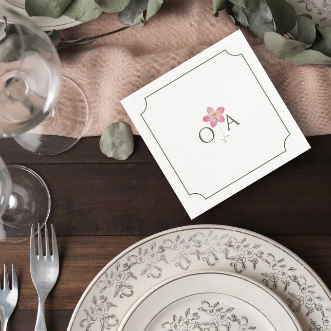 Floral Wedding Monogram Cocktail Napkin (Creator Uploaded)
