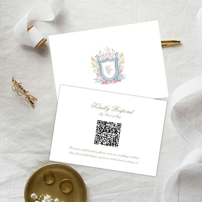 Floral Wedding Monogram Crest RSVP Card (Creator Uploaded)