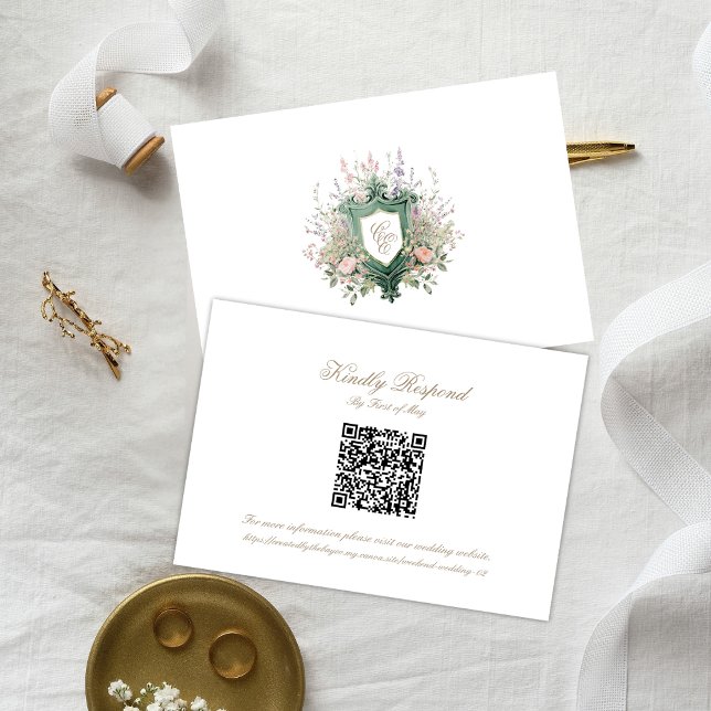Floral Wedding Monogram Crest RSVP Card (Creator Uploaded)