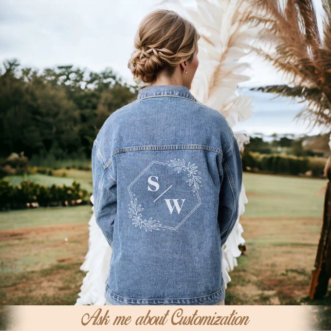 Floral Wedding Monogram Elegant Simple Minimalist  Denim Jacket (Creator Uploaded)