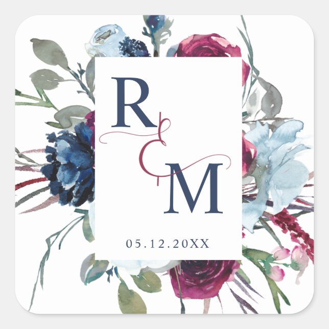 Floral Wedding Monogram Envelope Seal / Favor (Front)