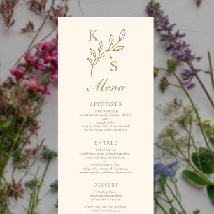 Floral Wedding Monogram Minimalist Menu