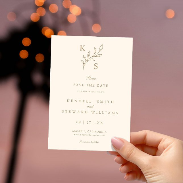 Floral Wedding Monogram Minimalist Save the Date (Creator Uploaded)