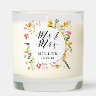 Floral Wedding Mr & Mrs Monogram Candle Favor