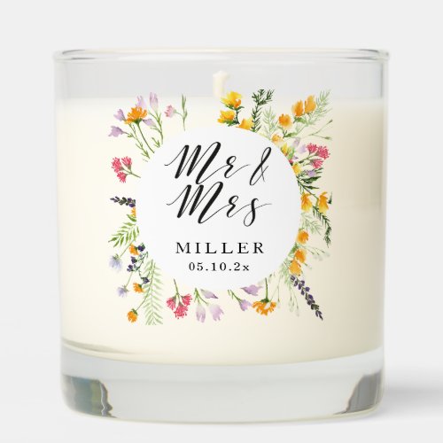 Floral Wedding Mr  Mrs Monogram Candle Favor