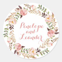 Floral Wedding Names Label Stickers