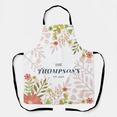 Floral Wedding or Anniversary Custom Last Name Apron