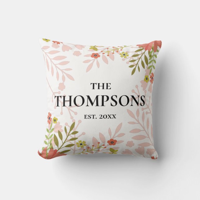Floral Wedding or Anniversary Gift Throw Pillow (Front)