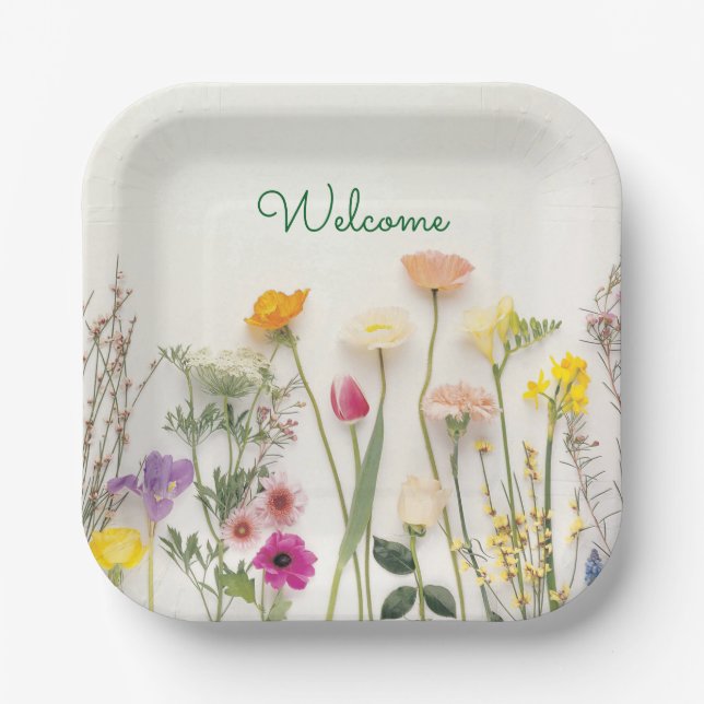 floral wedding  paper plates (Front)