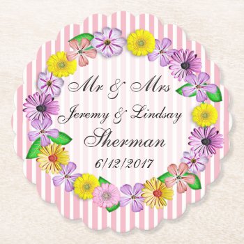 Floral Wedding Personalized Custom Paper Coaster by Everything_Grandma at Zazzle