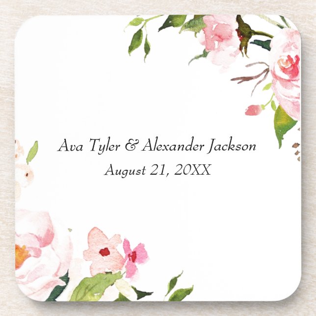 Floral Wedding personalized plastic Beverage Coaster (Front)