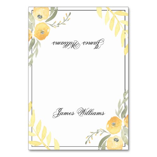 Floral Wedding Place Cards Yellow