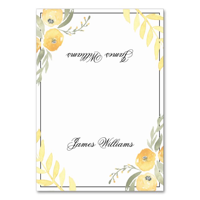 Floral Wedding Place Cards Yellow (Front)