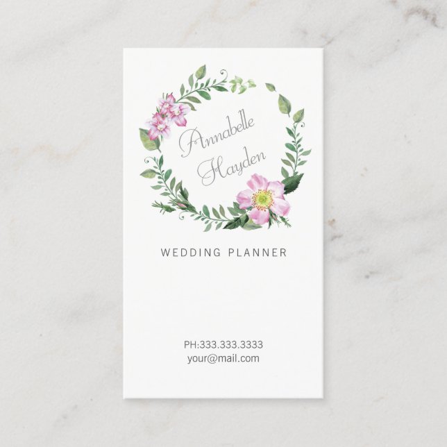 floral wedding planner girly business cards (Front)