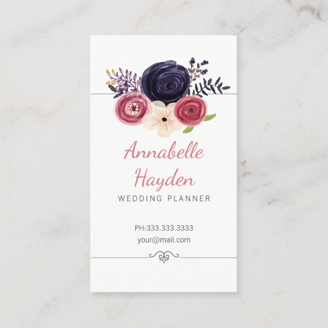 floral wedding planner girly business cards (Front)