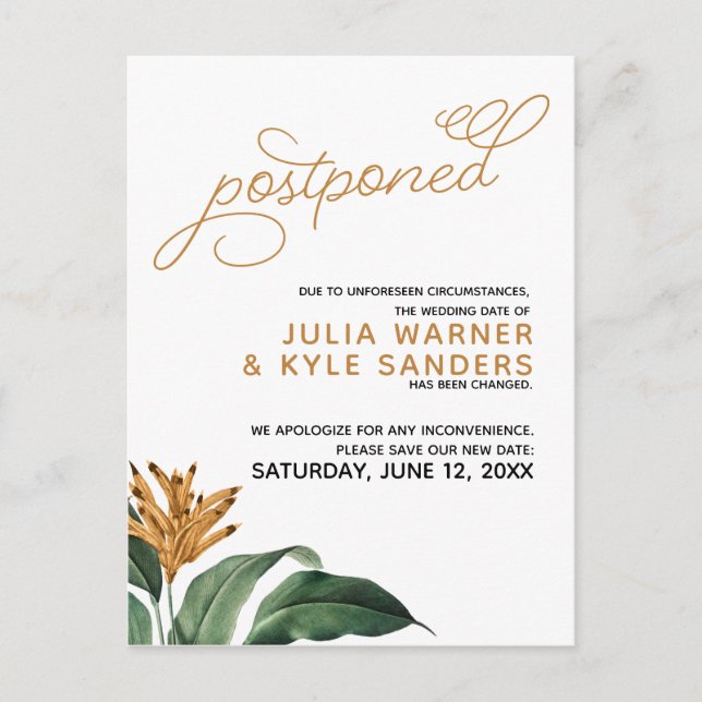 Floral Wedding Postponed Postcard (Front)