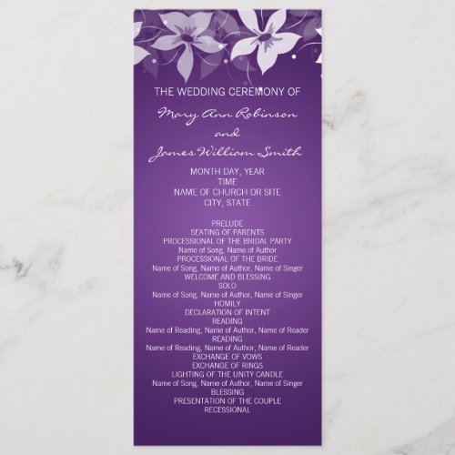 Floral Wedding Program Exotic Blooms Purple