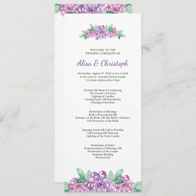 Floral Wedding Program Template (Front/Back)