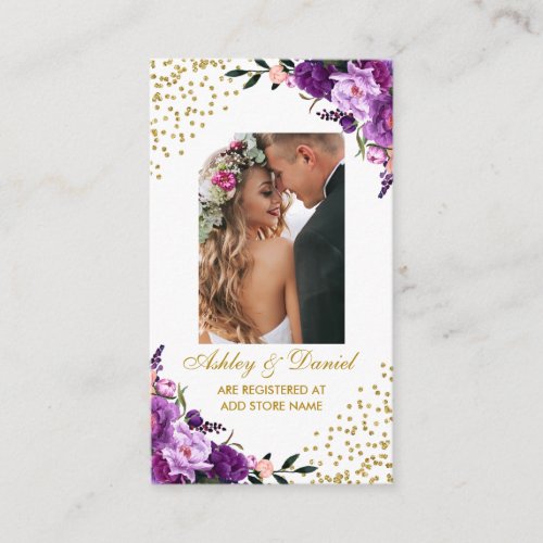 Floral Wedding Purple Photo Registry Insert Card G
