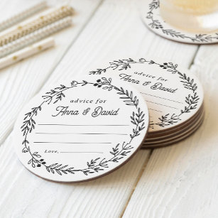 Floral Wedding Reception Advice Card Round Paper Coaster