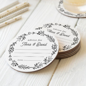 Floral Wedding Reception Advice Card Round Paper Coaster by BohemianWoods at Zazzle