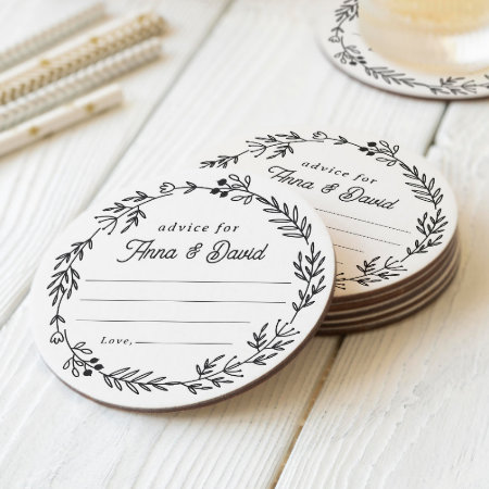 Floral Wedding Reception Advice Card Round Paper Coaster