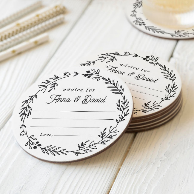 Floral Wedding Reception Advice Card Round Paper Coaster