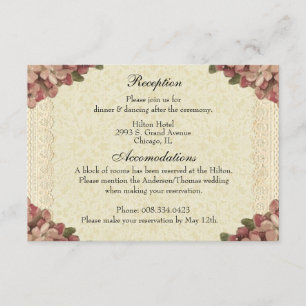 Floral Wedding Reception Pink Roses Vintage Enclosure Card