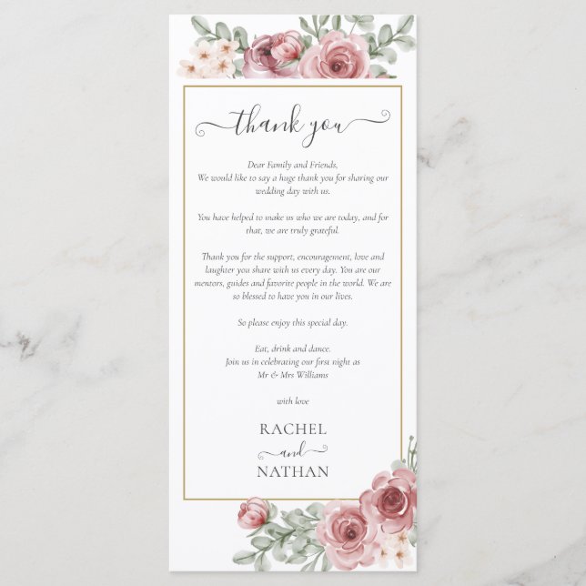 Floral Wedding Reception Thank You Place Card (Front)