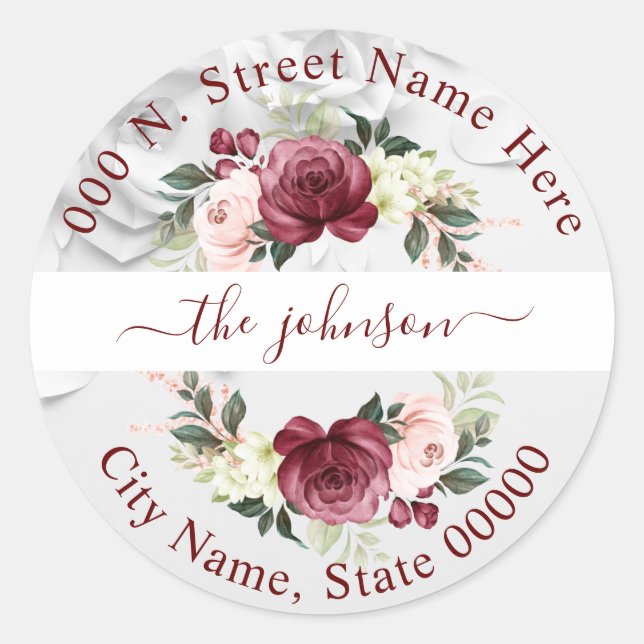 Floral Wedding Return Address Classic Sticker (Front)