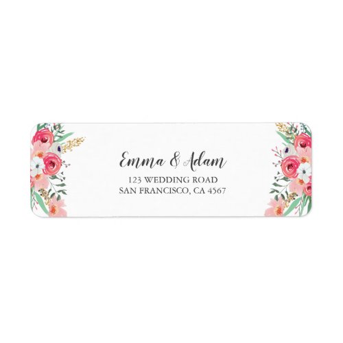 Floral Wedding Return Address Label Flowers Pink