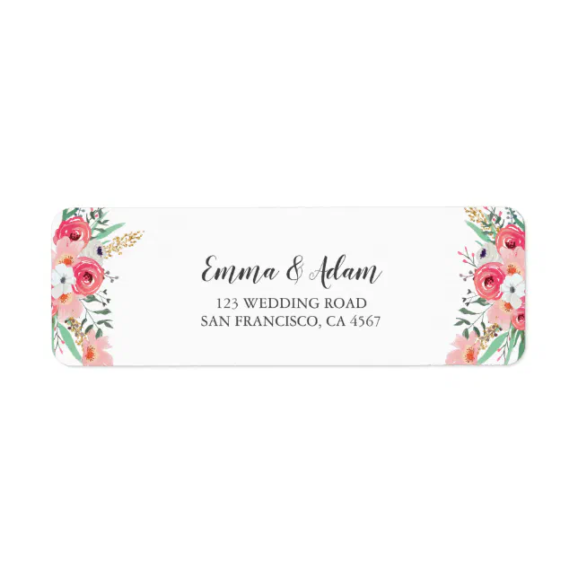 Floral Wedding Return Address Label Flowers Pink | Zazzle