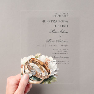 Floral wedding ring acrylic wedding invitations