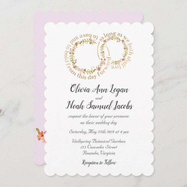 Floral Wedding Ring & Vows Invitation (Front/Back)