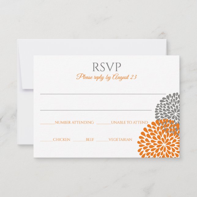Floral Wedding RSVP Card / Postcard (Orange & Gray (Front)