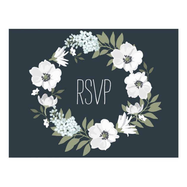 Floral Wedding RSVP Postcard With White Wreath