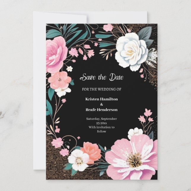 Floral Wedding Save the Date Card (Front)