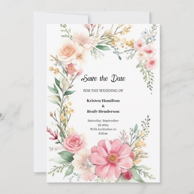 Floral Wedding Save the Date Card (Front)