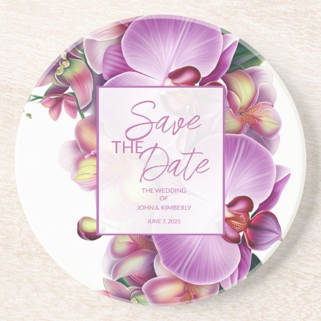 Floral Wedding Save the Date Coaster (Front)
