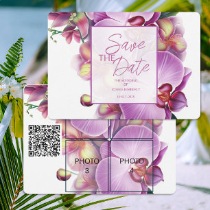 Floral Wedding Save the Date Four Photos & QR Code